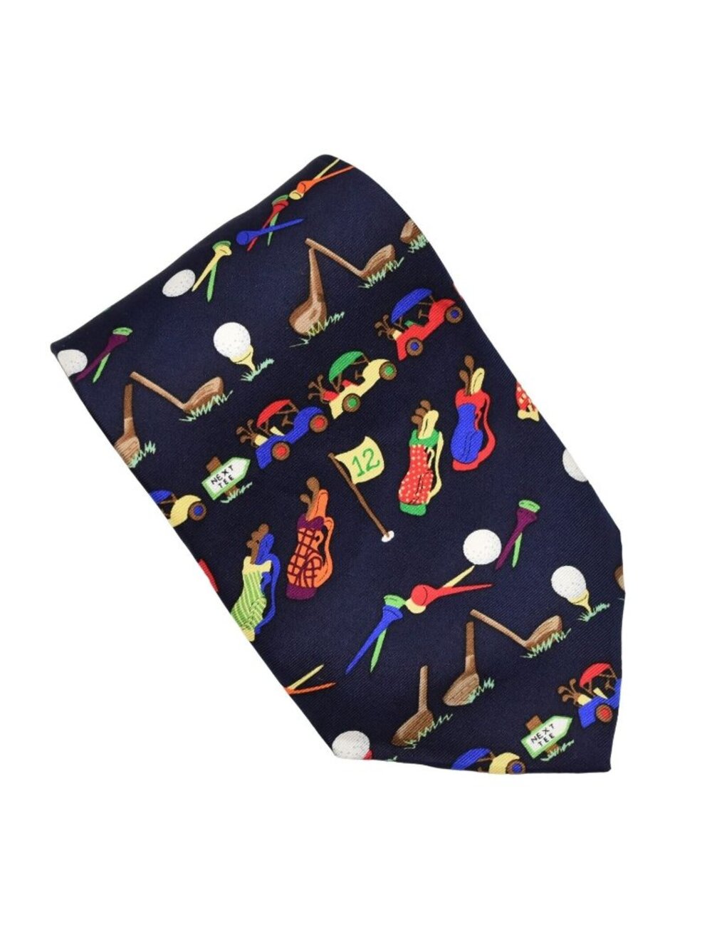 Alynn Neckwear Mens Silk Tie Golfing Medley Golf Carts Navy Blue Vintage USA